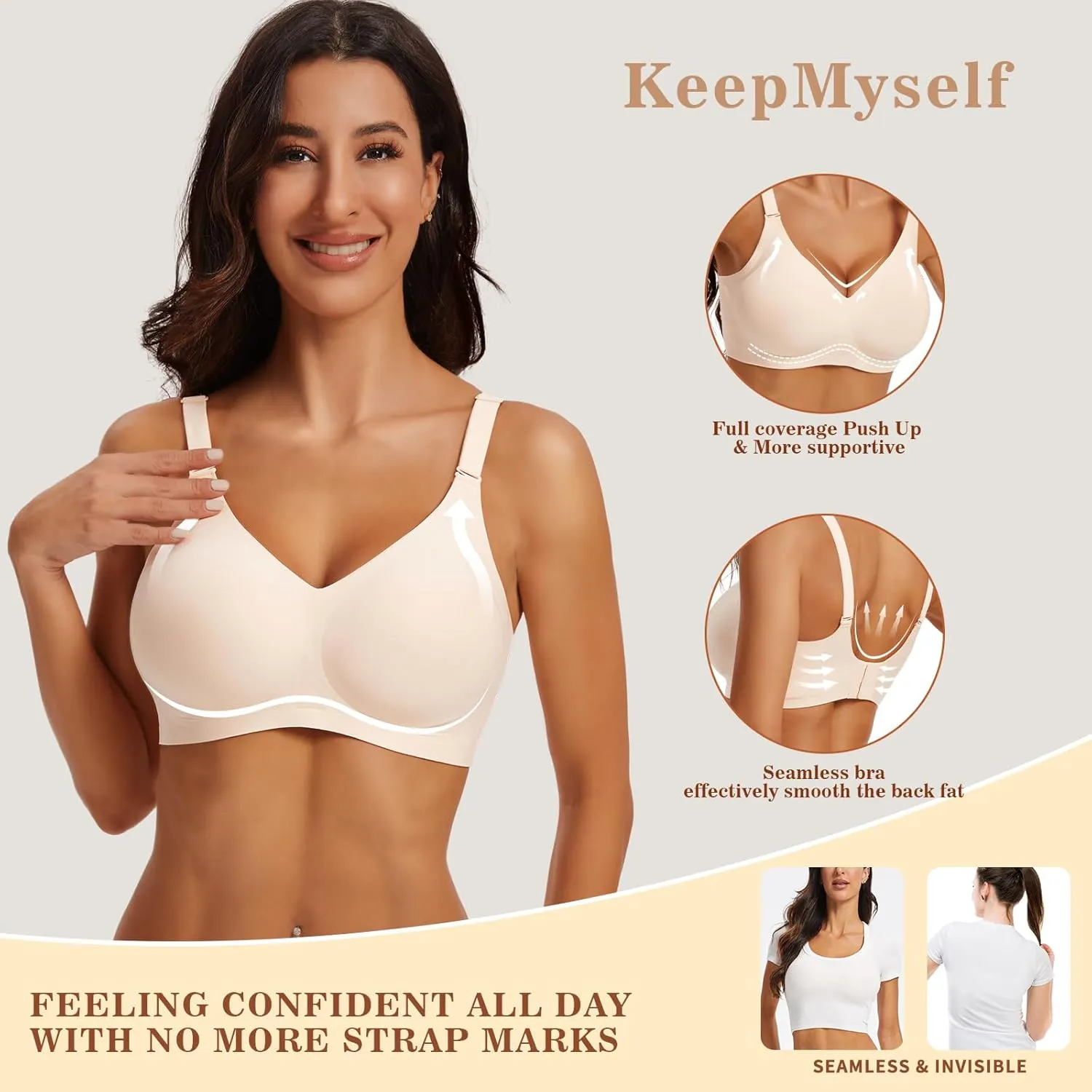 Wireless Bras for Women No Underwire Push Up Comfort Soft Bra Seamless Supportive Full Coverage Everyday Bras