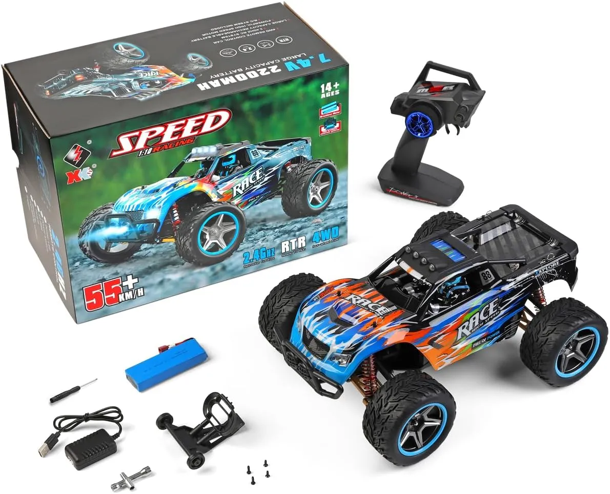WLtoys 104019 1:10 2.4G RC Car 55KM/H Off-Road Racing 3650 Brushless Motor Metal Chassis Electric High-Speed Drift Car for Toys (104019 2 * 2200)