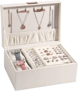Women Display Storage Organizer Jewelry Case Holder Box for Ring Bracelet Watch Necklace Earrings (Color : White) (White)
