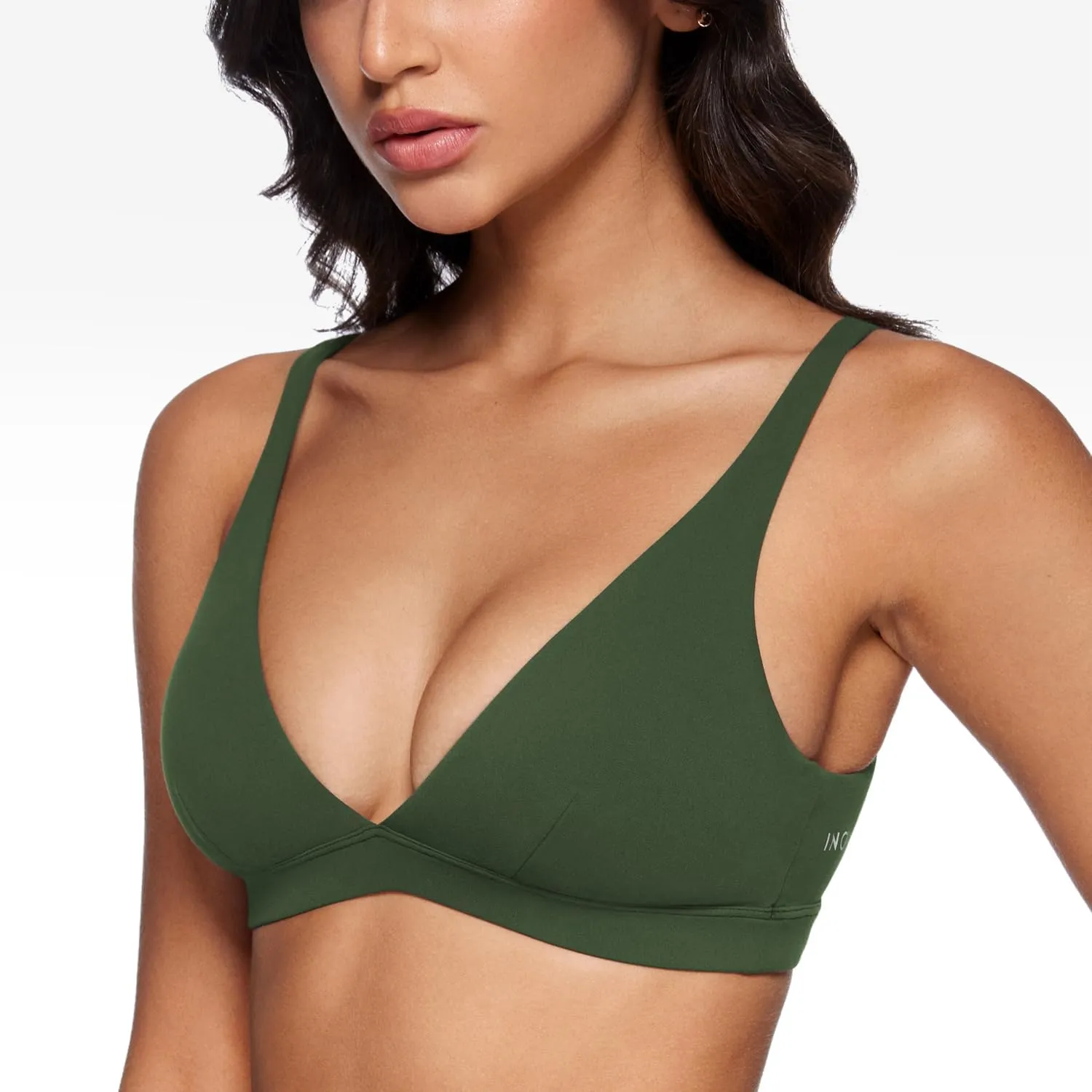 Womens Deep V-Neck Sports Bra Padded Low Impact Fitness Yoga Bra U Back Wireless Workout Bra Contour Crop Top
