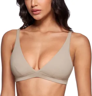 Womens Deep V-Neck Sports Bra Padded Low Impact Fitness Yoga Bra U Back Wireless Workout Bra Contour Crop Top