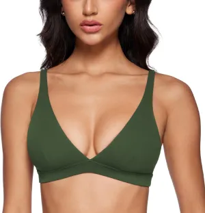Womens Deep V-Neck Sports Bra Padded Low Impact Fitness Yoga Bra U Back Wireless Workout Bra Contour Crop Top