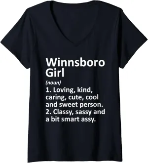 Womens WINNSBORO GIRL SC SOUTH CAROLINA Funny City Home Roots Gift V-Neck T-Shirt