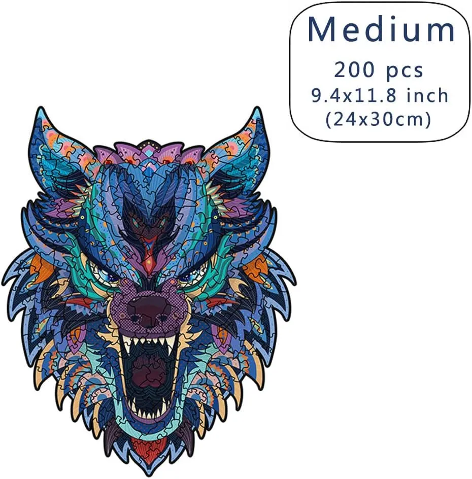 Wood Cut Puzzles, Wooden Jigsaw Puzzles, Animals Shaped Unique Wooden Puzzles for Adults and Kids, Cool Gadgets Magic Liberty Puzzles, Hideous Wolf Head (Medium 200 pcs)