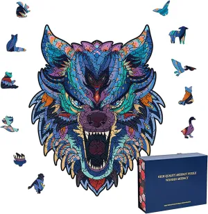 Wood Cut Puzzles, Wooden Jigsaw Puzzles, Animals Shaped Unique Wooden Puzzles for Adults and Kids, Cool Gadgets Magic Liberty Puzzles, Hideous Wolf Head (Medium 200 pcs)