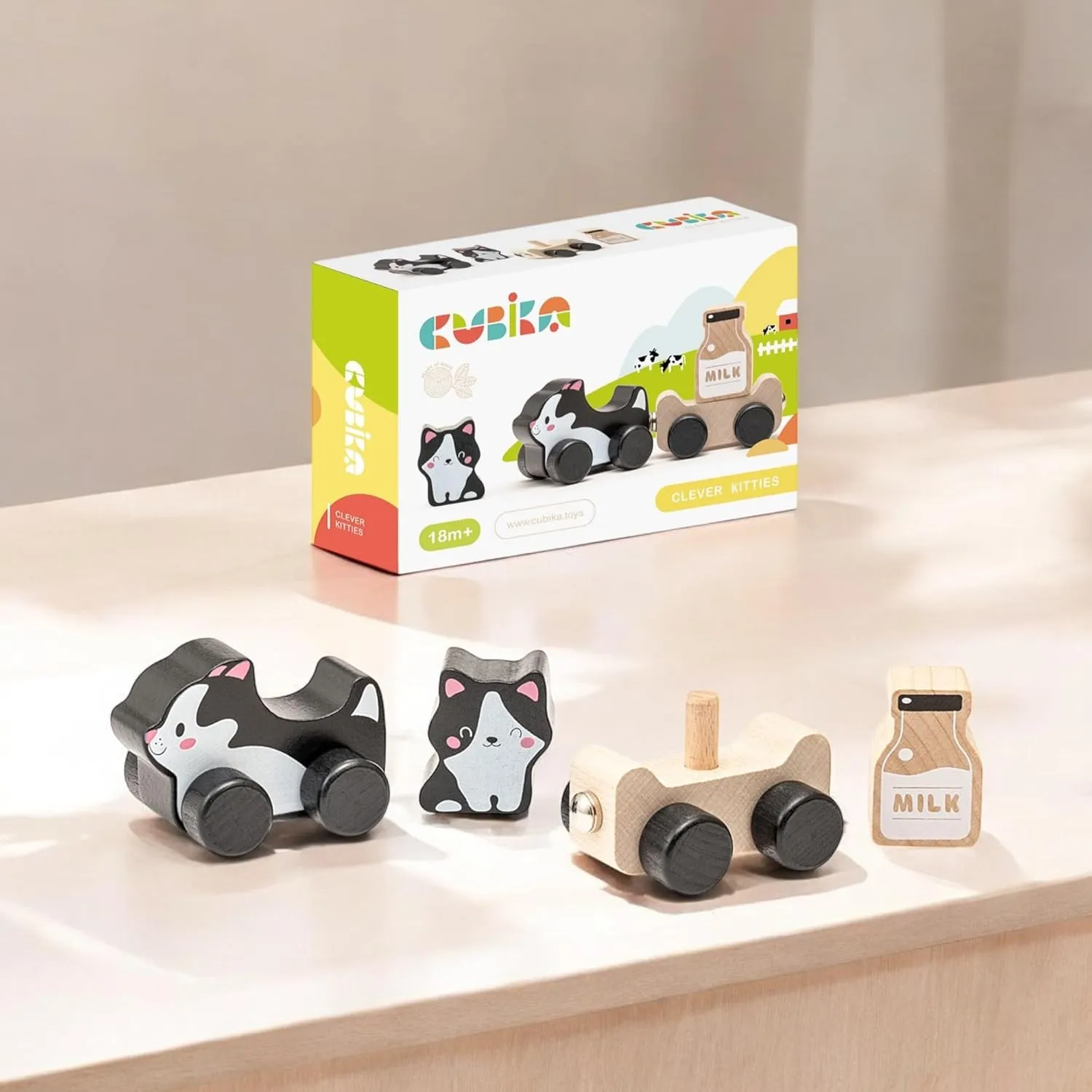Wooden Clever Kitties Train Toy – Magnetic Cat-Themed Wood Toy Playset for Toddlers 18 Months  – Montessori Toy for Fine Motor Skills and Imaginative Play