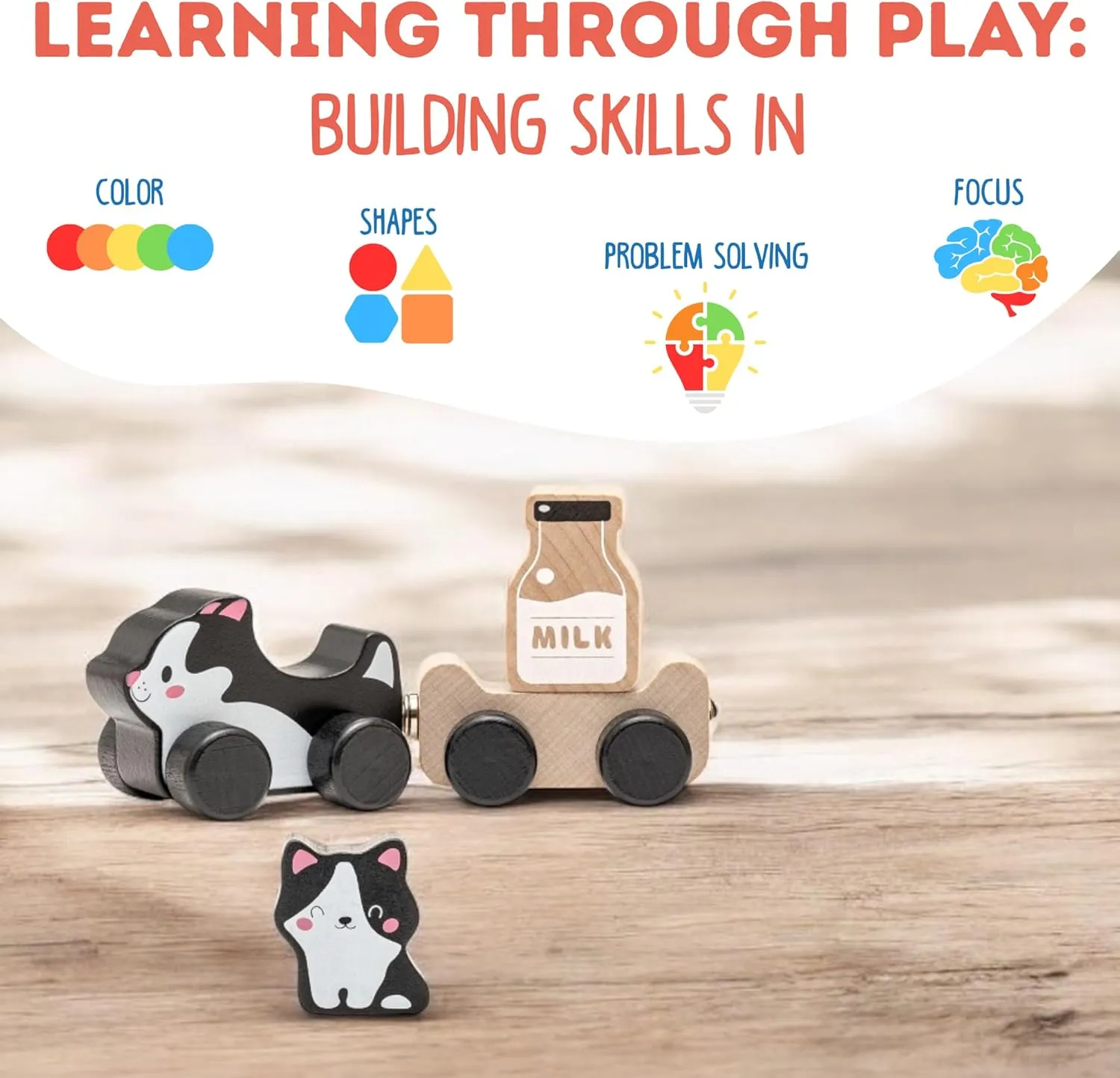 Wooden Clever Kitties Train Toy – Magnetic Cat-Themed Wood Toy Playset for Toddlers 18 Months  – Montessori Toy for Fine Motor Skills and Imaginative Play