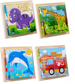 Wooden Cube Puzzle with Storage Tray,Designed with Montessori Puzzle,Suitable for Early Education of Children Aged 3-8 as a Gift Type Interactive Learning Toy (4 Piece Set)