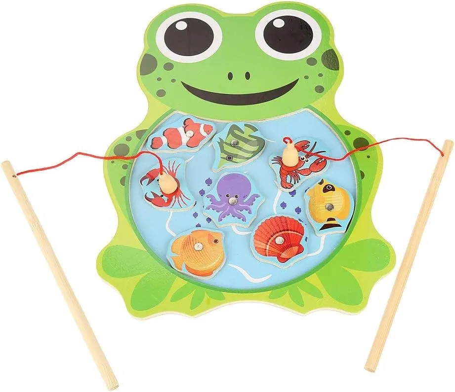 Wooden Magnetic Fishing Game 8 Different Wooden Magnetic Fish and 2 Magnetic Rods Ducational Learning Game for Kids