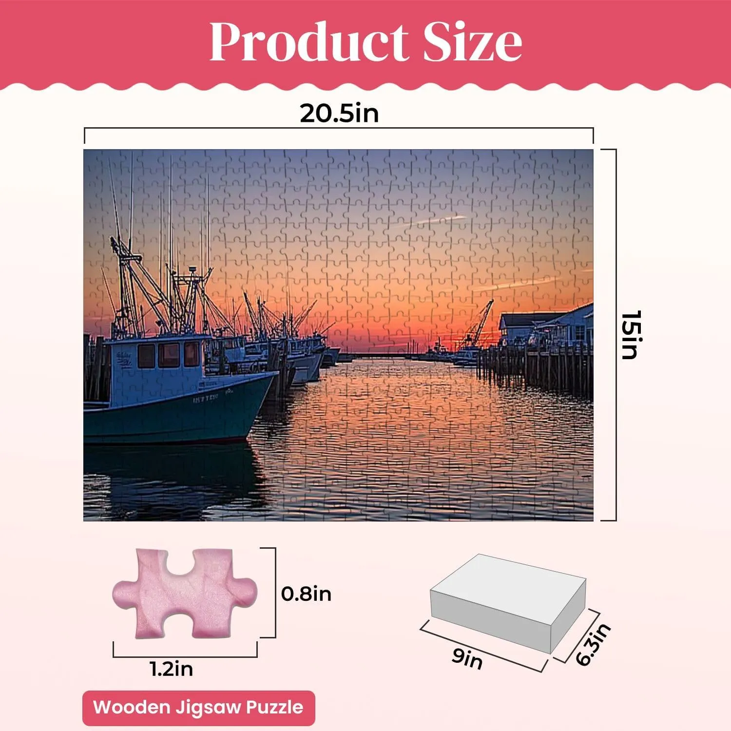 Wooden Puzzles Fishing Harbor Colorful Houses Boats Pictures Royalty Free Jigsaw Puzzles for Adults 500 Pieces Impossible Puzzle Challenging Puzzle Educational Toys Decompression Game