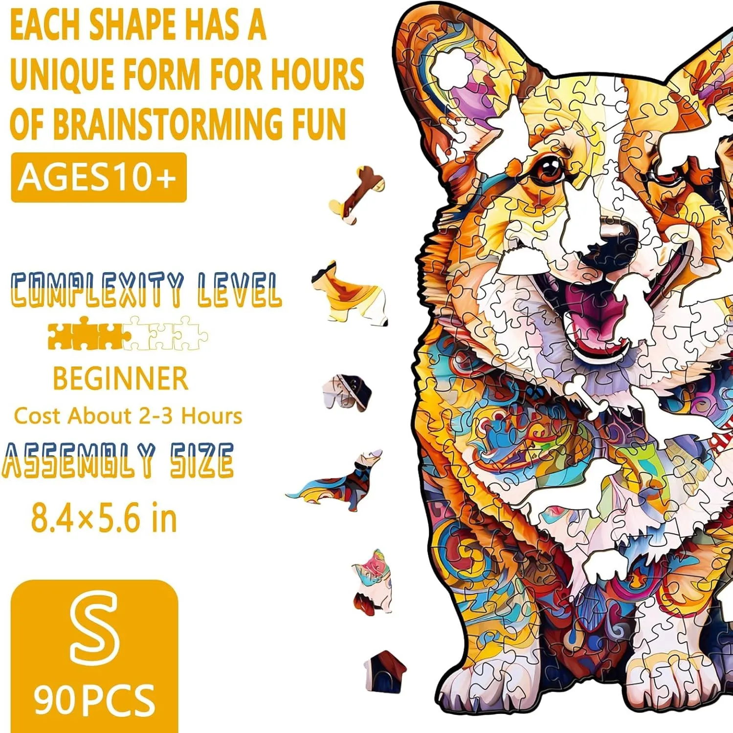 Wooden Puzzles for Adults - Advanced Clever Corgi Wood Puzzle Adult Unique Shape Wooden Jigsaw Puzzles for Adults, Wood Puzzles Adult, Corgi Gifts for Corgi Lovers, Family Puzzle 8.4 x 5.6in 90pcs