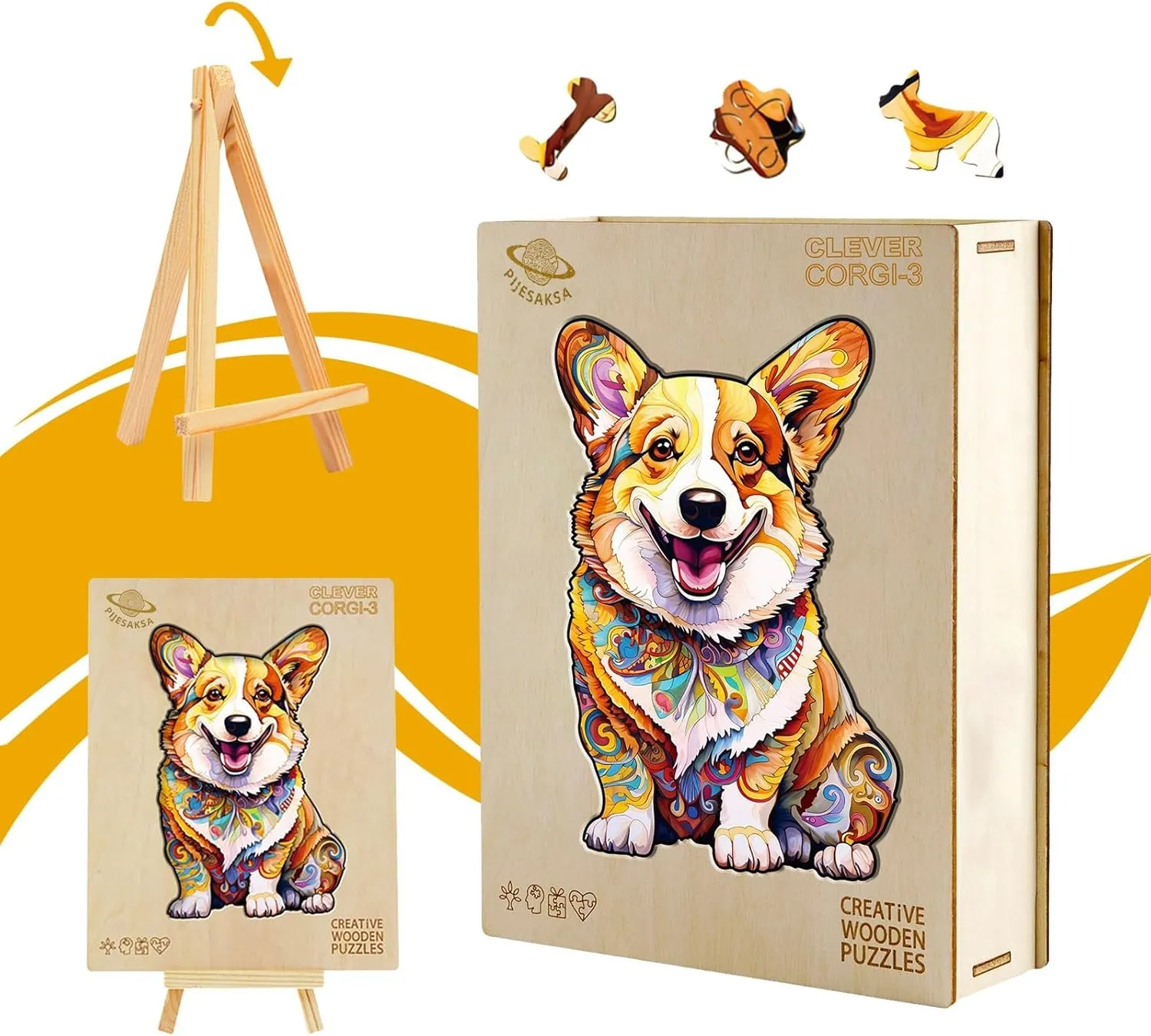 Wooden Puzzles for Adults - Advanced Clever Corgi Wood Puzzle Adult Unique Shape Wooden Jigsaw Puzzles for Adults, Wood Puzzles Adult, Corgi Gifts for Corgi Lovers, Family Puzzle 8.4 x 5.6in 90pcs
