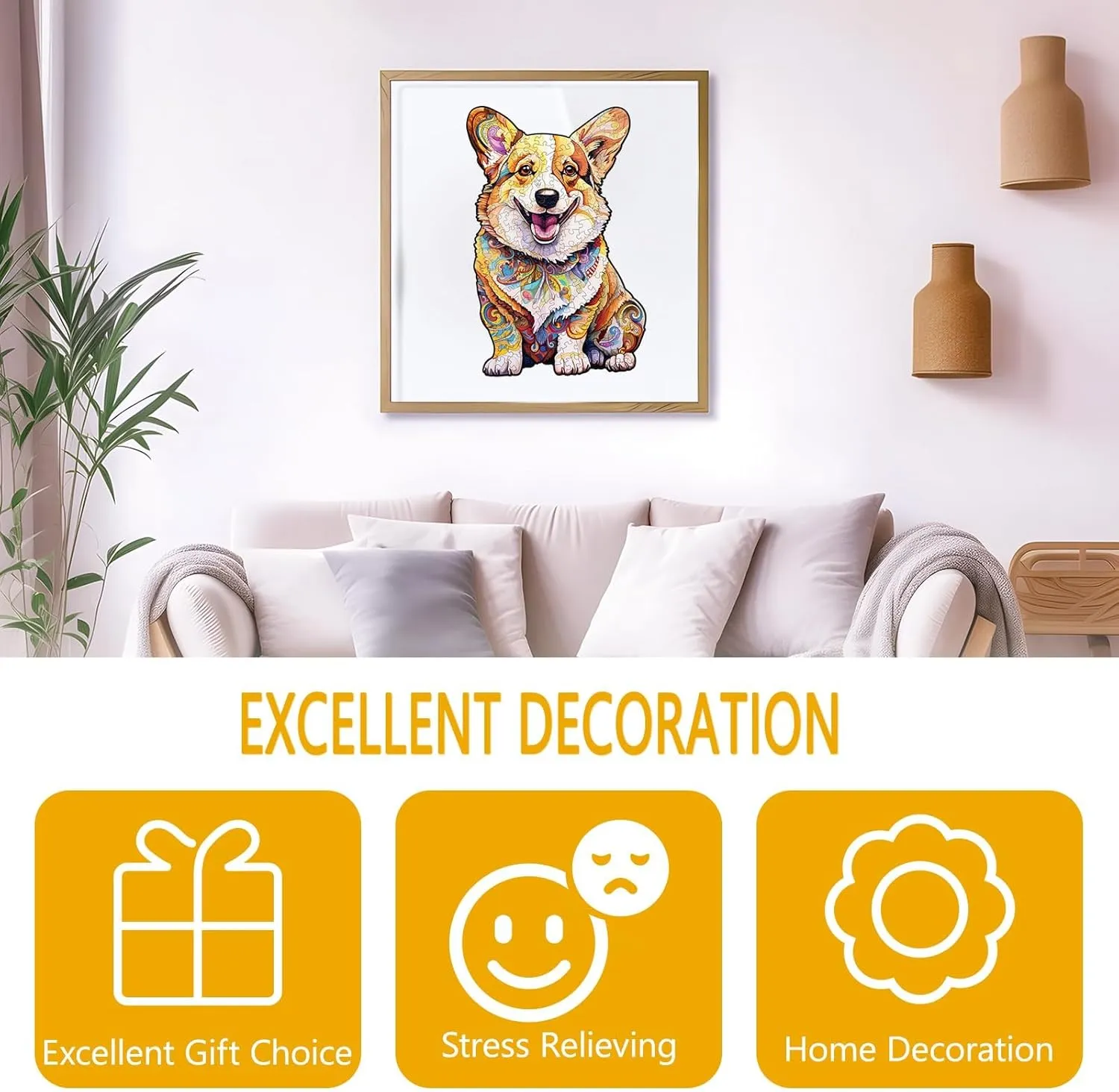Wooden Puzzles for Adults - Advanced Clever Corgi Wood Puzzle Adult Unique Shape Wooden Jigsaw Puzzles for Adults, Wood Puzzles Adult, Corgi Gifts for Corgi Lovers, Family Puzzle 8.4 x 5.6in 90pcs
