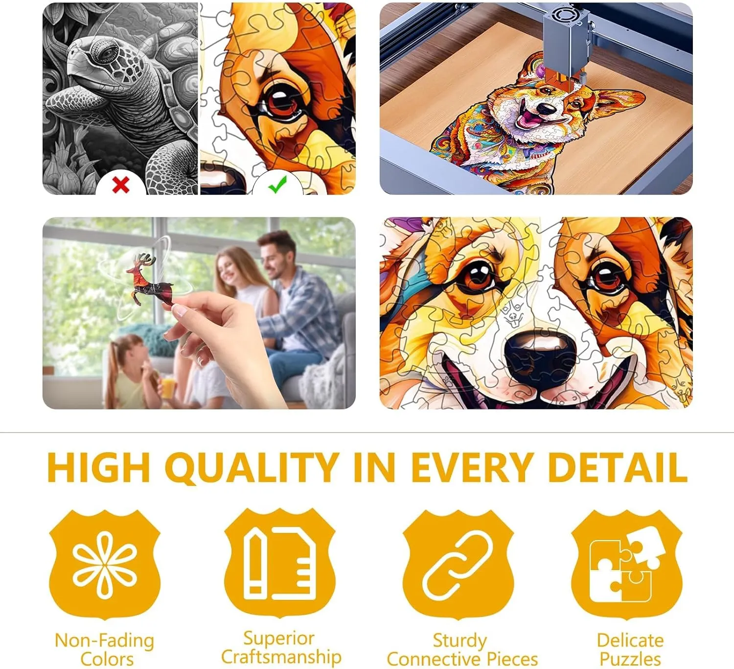 Wooden Puzzles for Adults - Advanced Clever Corgi Wood Puzzle Adult Unique Shape Wooden Jigsaw Puzzles for Adults, Wood Puzzles Adult, Corgi Gifts for Corgi Lovers, Family Puzzle 8.4 x 5.6in 90pcs