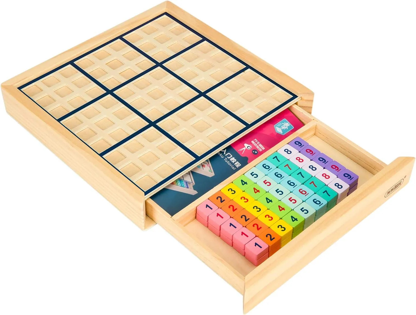 Wooden Sudoku Puzzles Board Game with Drawer (Colorful) - Math Brain Teaser Toys Educational Desktop Game Train Logical Thinking Ability