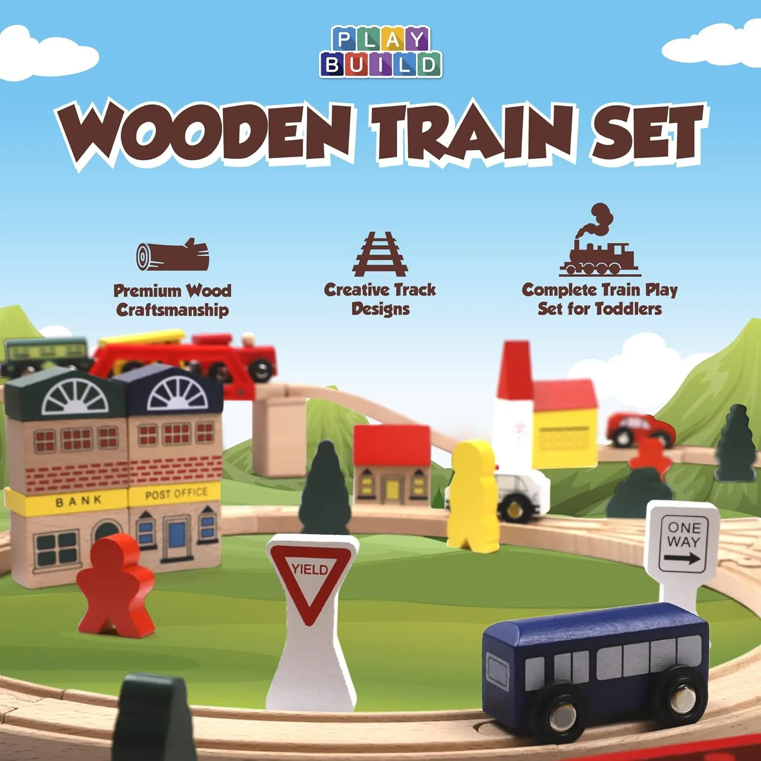 Wooden Train Set, Complete Toddler Train Set, Interactive Play & Learn Set, Creative Wooden Train Track Design, Premium Quality, Ages 3  (100 Piece Set)