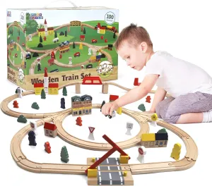 Wooden Train Set, Complete Toddler Train Set, Interactive Play & Learn Set, Creative Wooden Train Track Design, Premium Quality, Ages 3  (100 Piece Set)