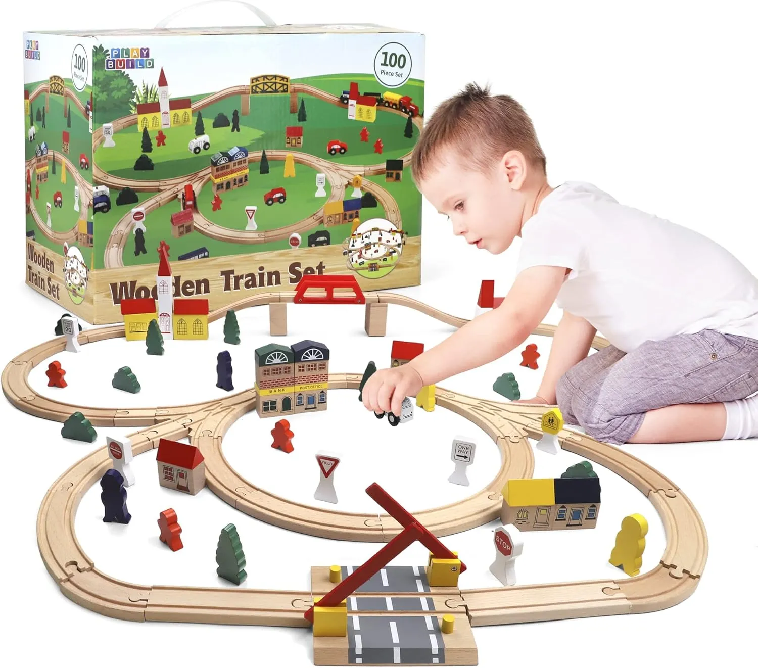 Wooden Train Set, Complete Toddler Train Set, Interactive Play & Learn Set, Creative Wooden Train Track Design, Premium Quality, Ages 3  (100 Piece Set)