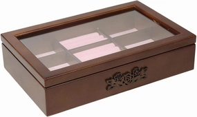 Wooden Watch Jewelry Storage Box Organizer for Women Men, Transparent Top Bracelet Container with Soft Lining, Home Travel Case 4 Slots Display Glass Countertop Collectio