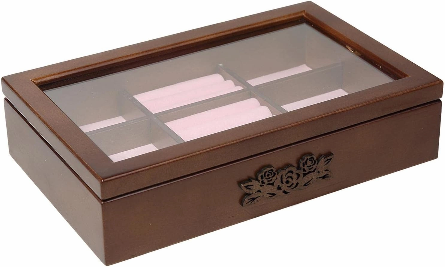 Wooden Watch Jewelry Storage Box Organizer for Women Men, Transparent Top Bracelet Container with Soft Lining, Home Travel Case 4 Slots Display Glass Countertop Collectio