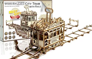 WOODEN.CITY Tram With Rails 3D Puzzle - Build A Train Model For Adults - Laser Cut Wooden Model Train Buildings