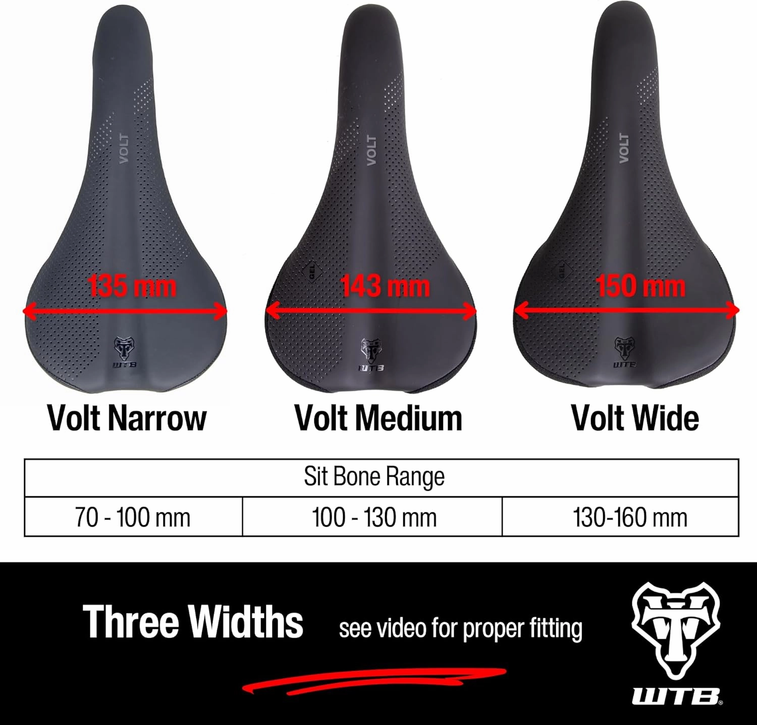 WTB Volt Bike Saddle - Comfortable Medium Thickness Padding, Contoured Shape with a Flex-Tuned Shell - Lightweight MTB Saddle for Optimal Support & Performance