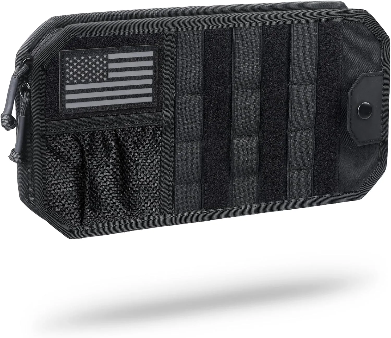 WYNEX Molle Car Sun Visor Organizer, Car Accessories with Zipper Visor Storage Pouch and Glasses Clip, Semi-Rigid Molle Panel with Patch for Tactical Gears, Fits Most Vehicles, SUVs, Trucks