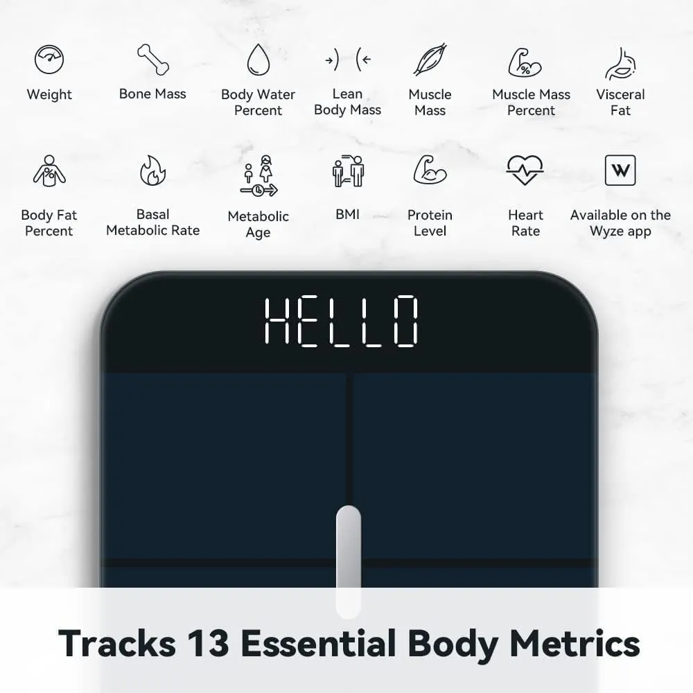 Wyze Smart Scale X - Digital Bathroom Scale for Body Weight, BMI, Body Fat, Muscle Mass, Heart Rate Monitor | Sync with Health Apps | Body Composition Analyzer for People, Baby & Pet, 400 lbs (Black)