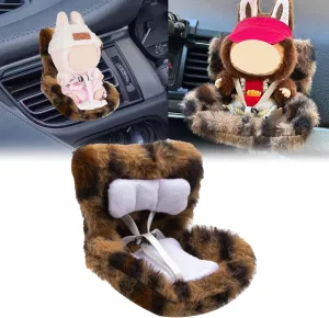 x xotic tech Car Seat for Dolls with Soft Furry Cushion, Cute Safety Seat Fresheners Clips onto Car Air Vent, Includes Seat Leg for Desktop Display, Car Ornament Decoration Accessories (Leopard)