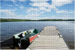 XXL Fishing Boat and Lake 1000 Piece Jigsaw Puzzle Game - Colorful Large Puzzles Artwork for Adults Teens Puzzle Game Toy Gift