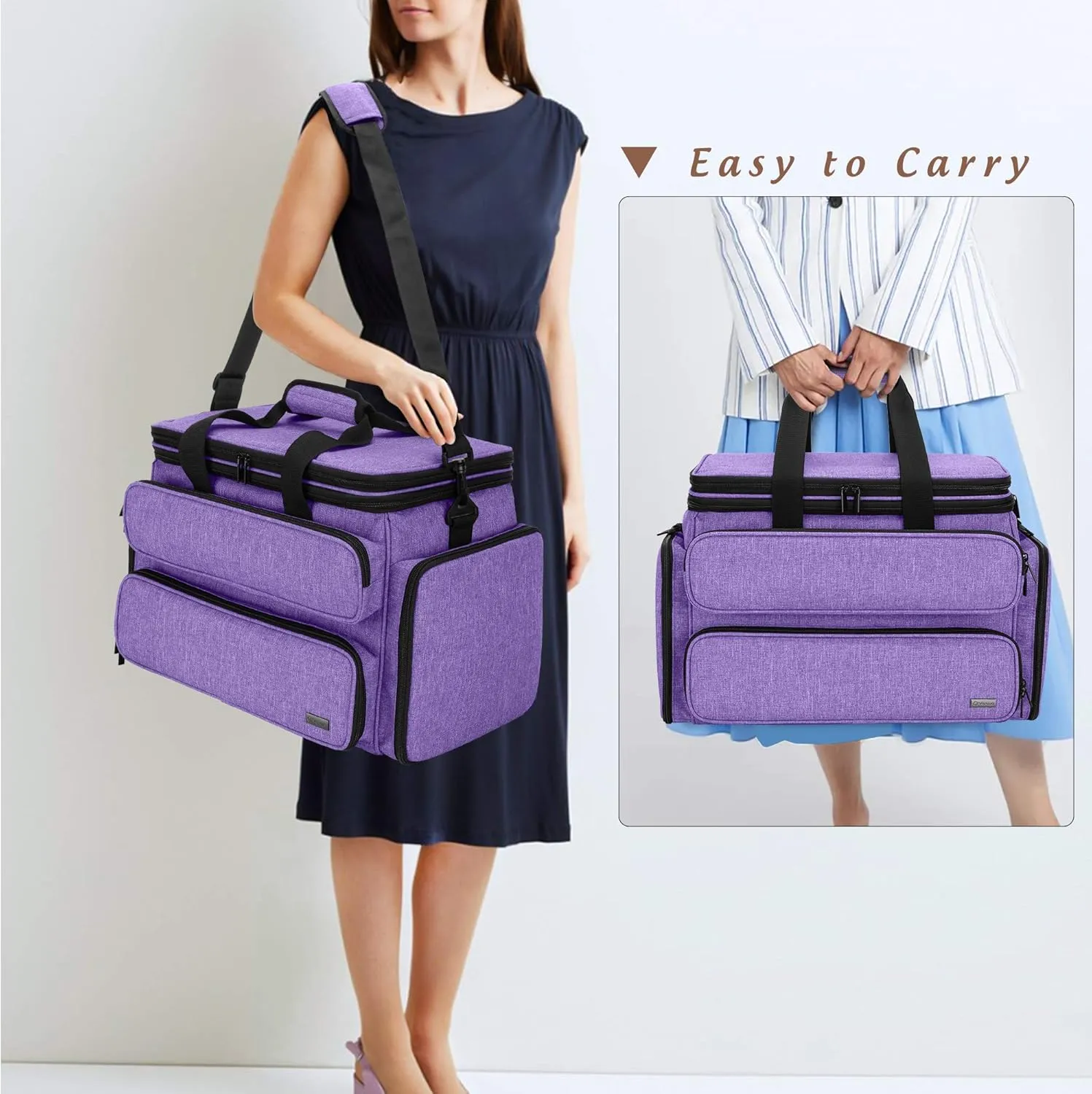 YARWO Knitting Yarn Bag, Portable Crochet Storage Tote with Double Top Cover and Yarn Holes for Knitting Needles(Up to 14”), Unfinished Projects and Skeins of Yarn, Purple