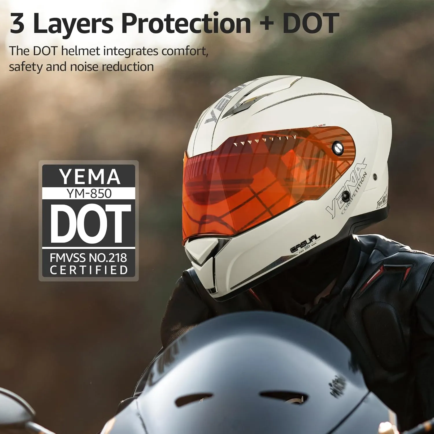 YEMA DOT Approved Full Face Motorcycle Helmet for Adults, Unisex Moped & Street Bike Helmet with Adjustable Air Vents - Lightweight, Comfortable Fit for Scooter, Cruiser YM-850