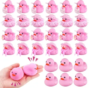 Yinkin 36 Set DIY Pink Rubber Duck Baby Shower Decoration Cruise Rubber Pink Ducks Kits Girl Baby Shower Bath Toys for Cars Spring Summer Pool Birthday Party Gift Cruise Ships Hiding Carnival for Kids