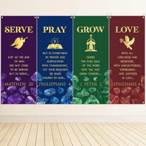 Yopyame Church Banners with Scripture - 4PCS Christian Banners for Churches Wall Worship 24 x 59.4 Inch Vinyl Marble Pattern Religious Praise Churches Banner for Church Sunday School Indoor Outdoor Decor