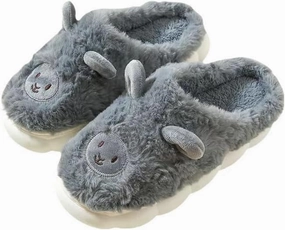 Yoroka Cartoon Fuzzy Slippers Animal Shape Plush Slippers Thick Sole Soft Winter Indoor Slippers for Women