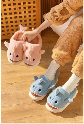 Yoroka Cartoon Fuzzy Slippers Animal Shape Plush Slippers Thick Sole Soft Winter Indoor Slippers for Women