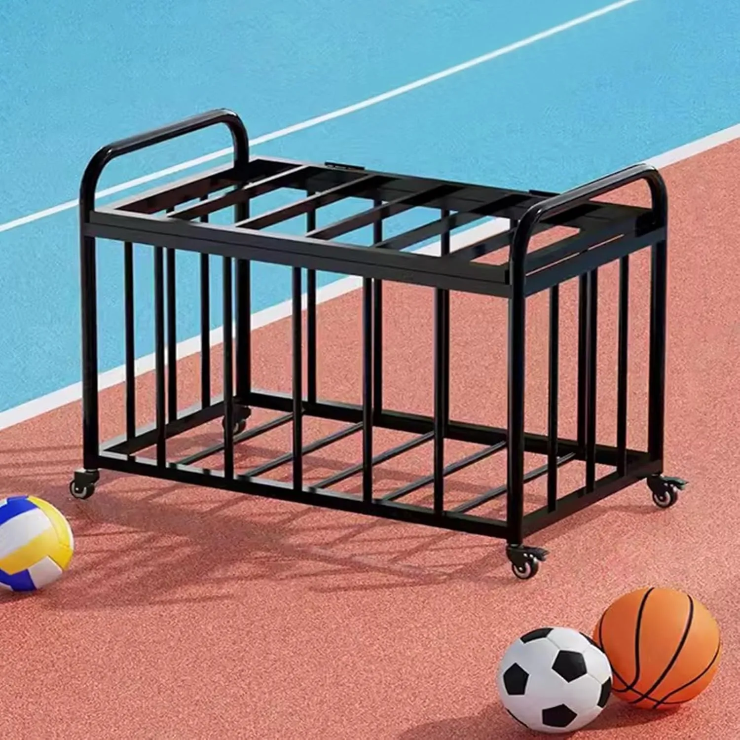 ZAQYCM Black Playground Equipment Ball Storage, Metal Lockable Basketball Storage Carts with Wheels, Lockable Lid and Handle, Sturdy Ball Locker for Home Garage Gym School