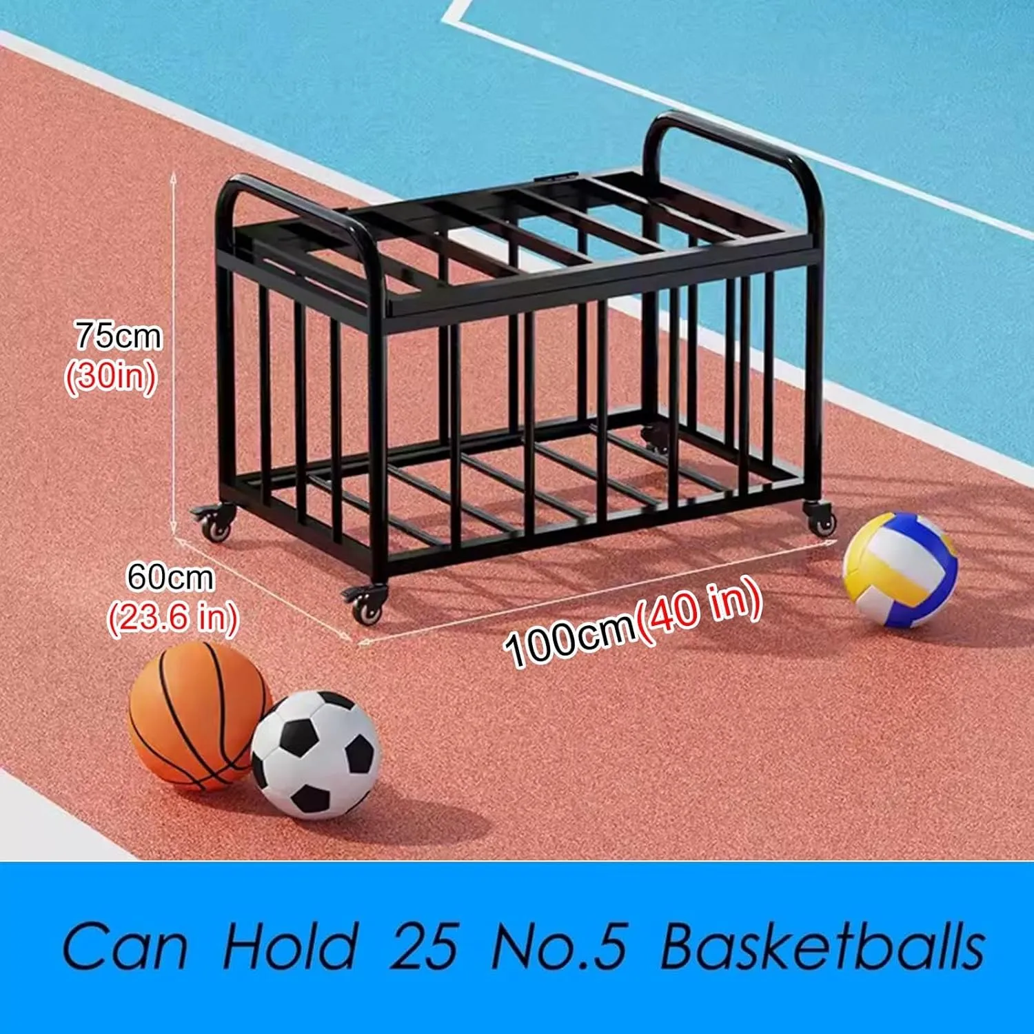 ZAQYCM Black Playground Equipment Ball Storage, Metal Lockable Basketball Storage Carts with Wheels, Lockable Lid and Handle, Sturdy Ball Locker for Home Garage Gym School