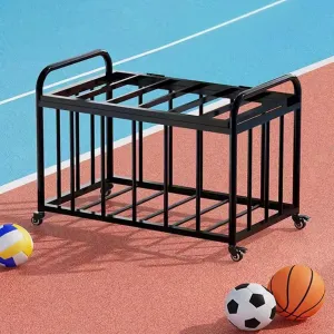 ZAQYCM Black Playground Equipment Ball Storage, Metal Lockable Basketball Storage Carts with Wheels, Lockable Lid and Handle, Sturdy Ball Locker for Home Garage Gym School
