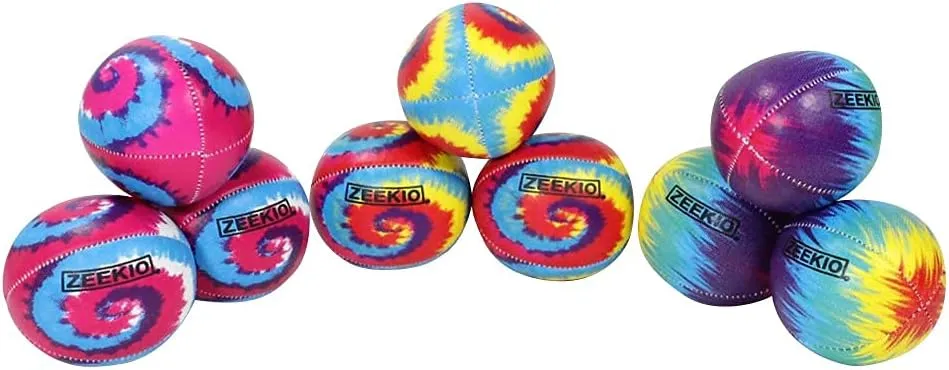 Zeekio - Tie Dye Festival Juggling Ball - Professional Grade - Suitable for All Levels & Ages - Synthetic Leather Ball Durable - 120 Grams - Pack of 3 - Rainbow Burst