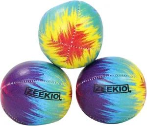 Zeekio - Tie Dye Festival Juggling Ball - Professional Grade - Suitable for All Levels & Ages - Synthetic Leather Ball Durable - 120 Grams - Pack of 3 - Rainbow Burst