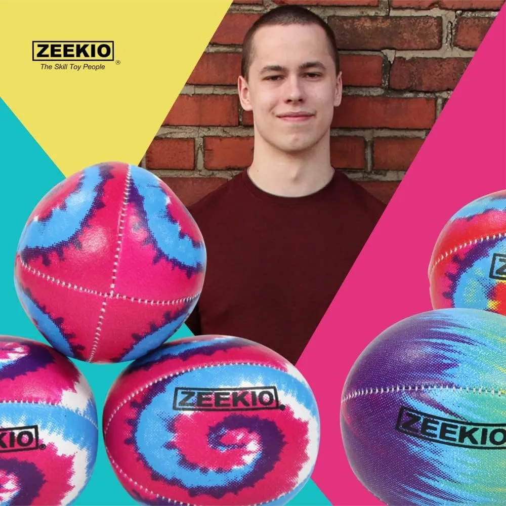 Zeekio - Tie Dye Festival Juggling Ball - Professional Grade - Suitable for All Levels & Ages - Synthetic Leather Ball Durable - 120 Grams - Pack of 3 - Rainbow Burst