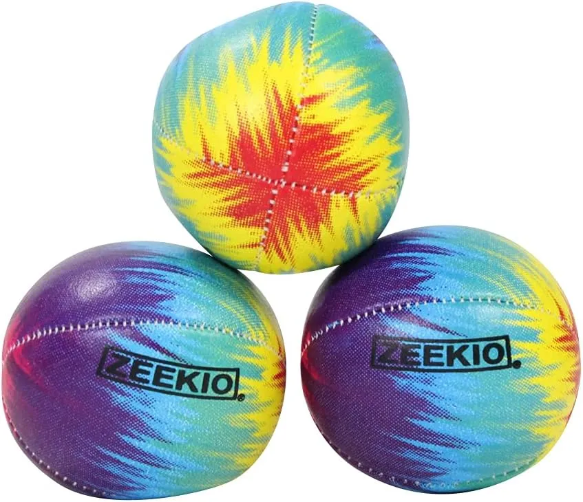 Zeekio - Tie Dye Festival Juggling Ball - Professional Grade - Suitable for All Levels & Ages - Synthetic Leather Ball Durable - 120 Grams - Pack of 3 - Rainbow Burst