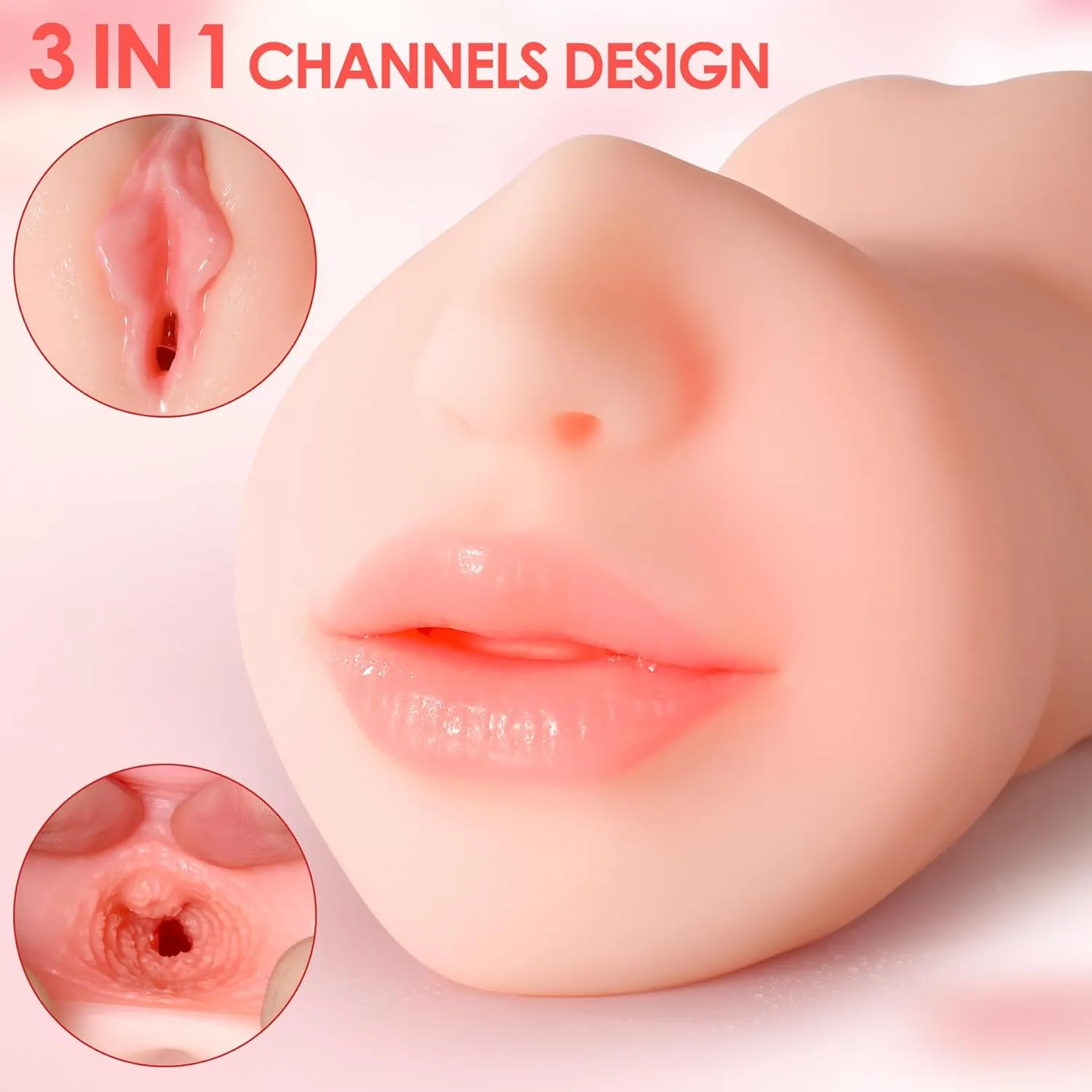 ZEMALIA 3 in 1 Male Masturbator Adult Sex Toys, 3D Textured with Sexy Mouth Realistic Vagina Tight Anus, Mens Stroker Sex Doll for Man Masturbation