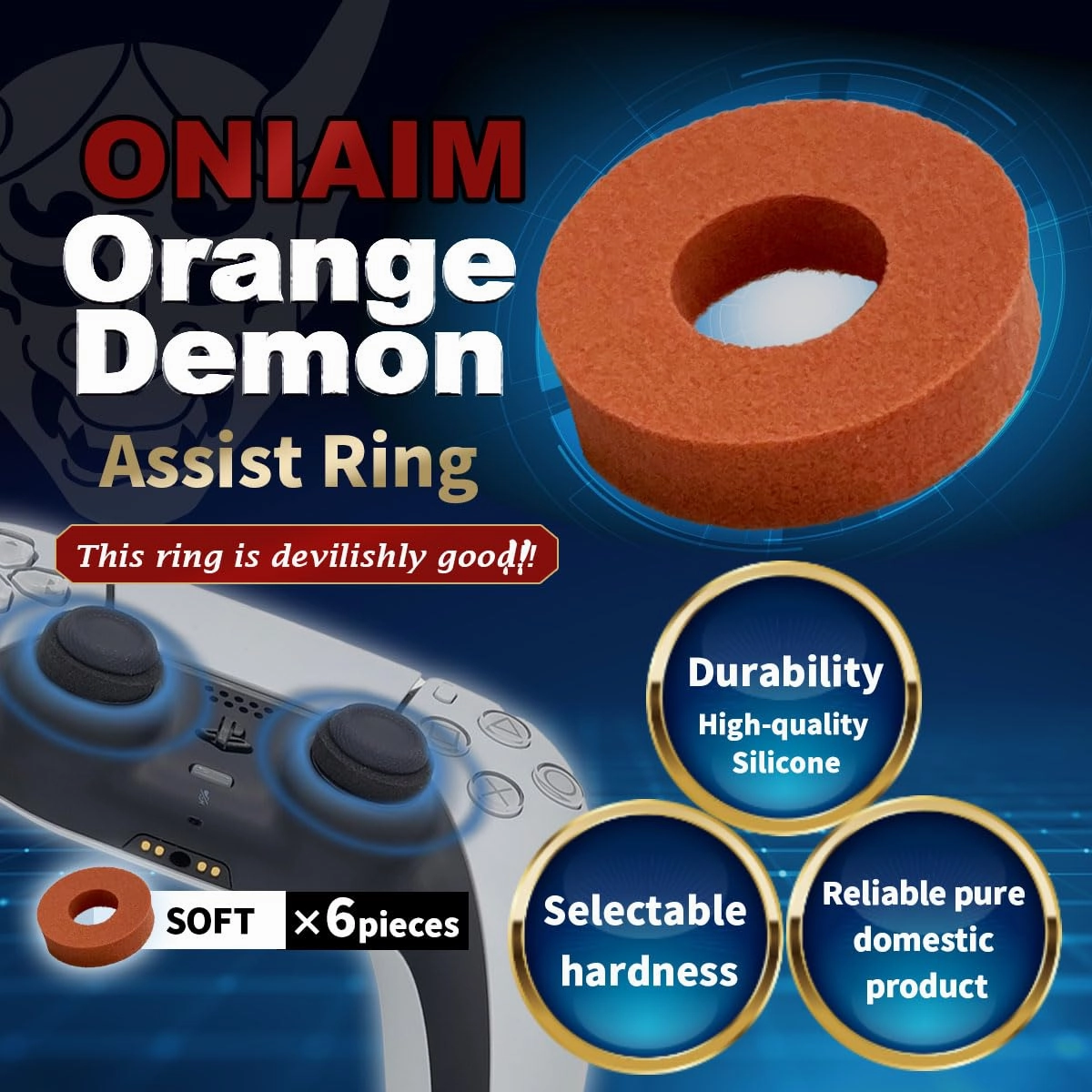 鬼エイム OniAim Precision Rings Orange Demon AIM Assist Motion Control Accessories for PS5, PS4, Xbox Series, PC Gamepads, Switch Pro Controller & Scuf Controller Made in Japan (6 Rings) (Soft)